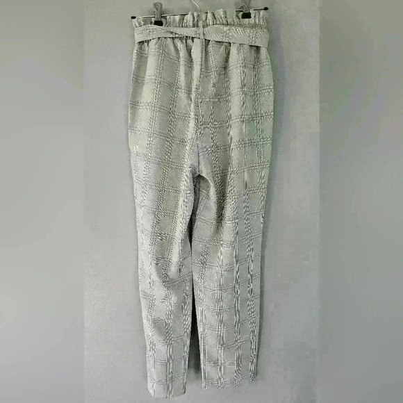 SHEIN LUNE Paperbag Waist Belted Tan/Blue/White Plaid Pants‎ Small/4 - Picture 4 of 10